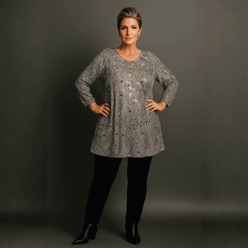Grey Bronze 3/4 Sleeve Swing Top - FullFab