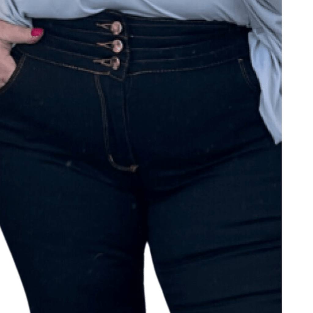 ROCKTHOSECURVES BLACK STRETCH HIGH WAIST JEANS WITH GOLD BUTTONS AND LATTICE WAIST - FullFab