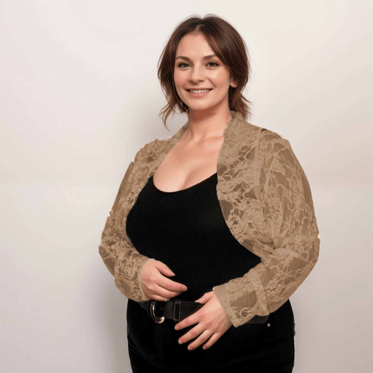 LONG SLEEVE PRETTY LACE CROP BOLERO SHRUG - FullFab