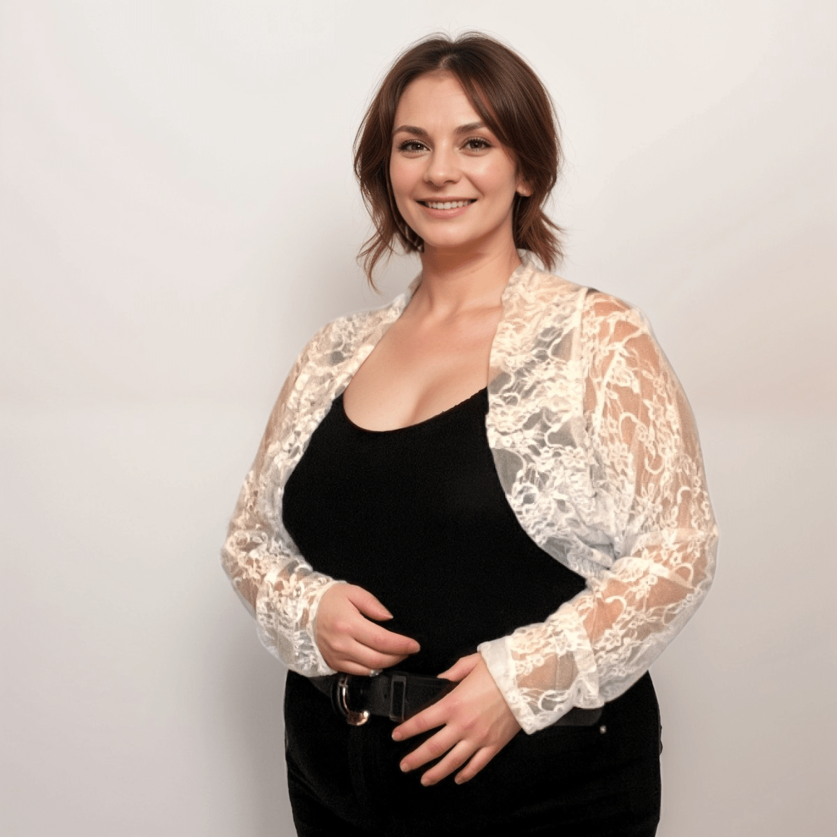 LONG SLEEVE PRETTY LACE CROP BOLERO SHRUG - FullFab