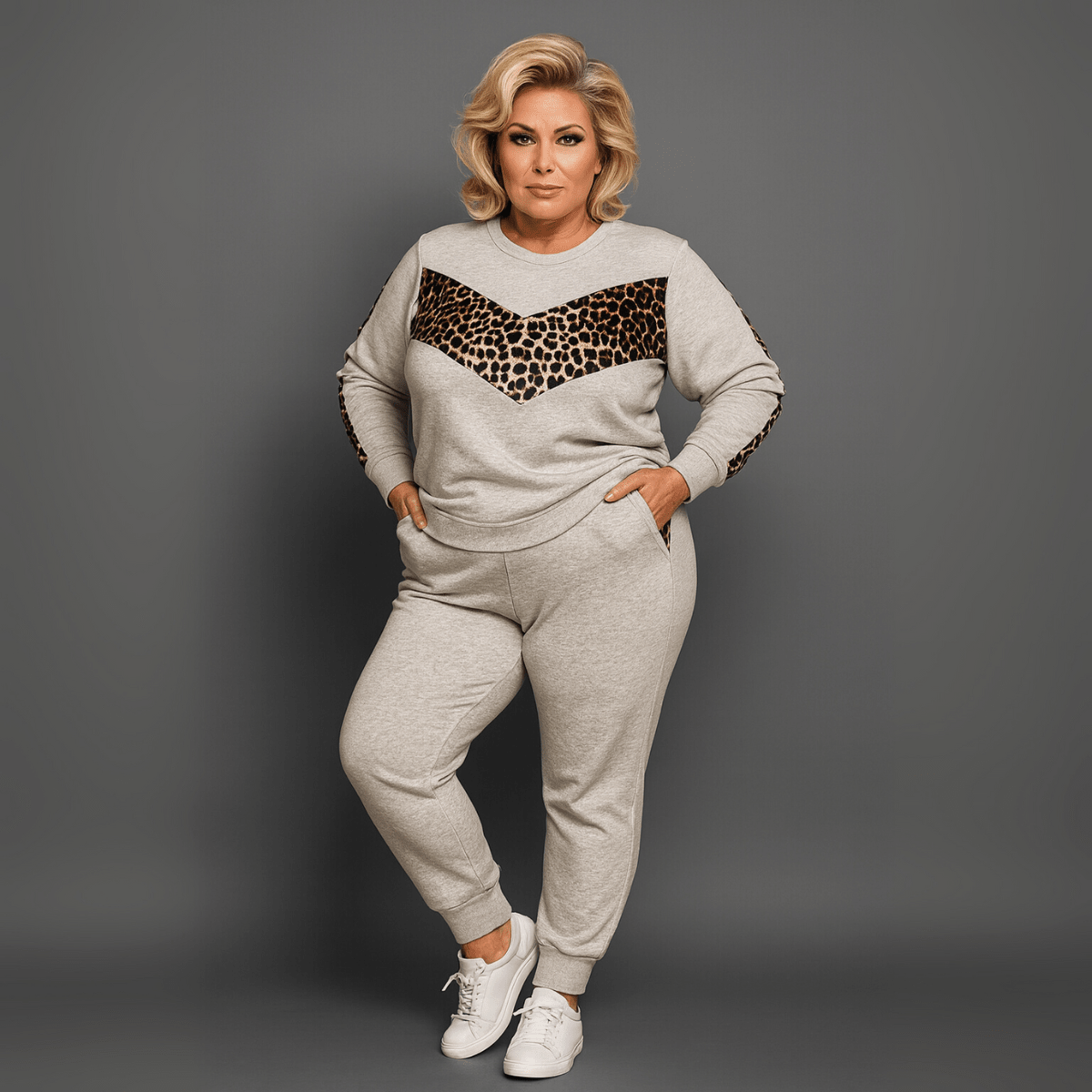 Leopard V-Panel Tracksuit with Pockets - FullFab