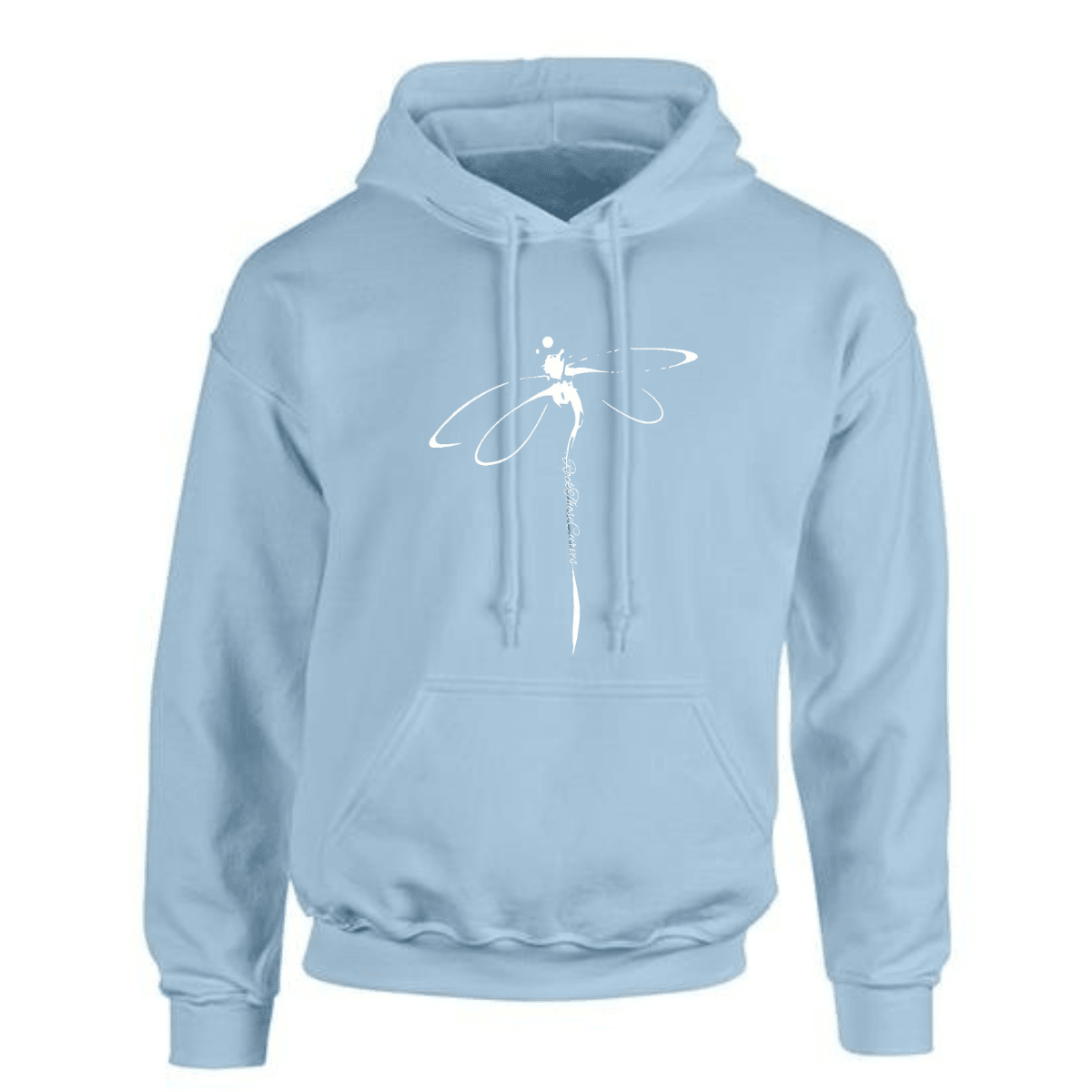 Blue Dragonfly Hoodie featuring a white dragonfly design on the front.