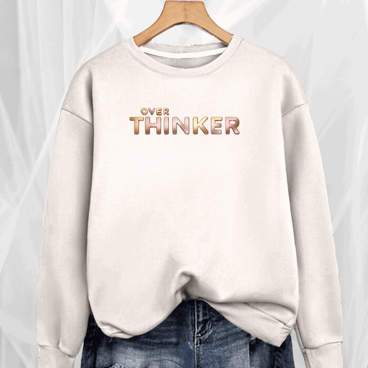 Long Cotton Sweatshirt with “Over Thinker” Logo - FullFab