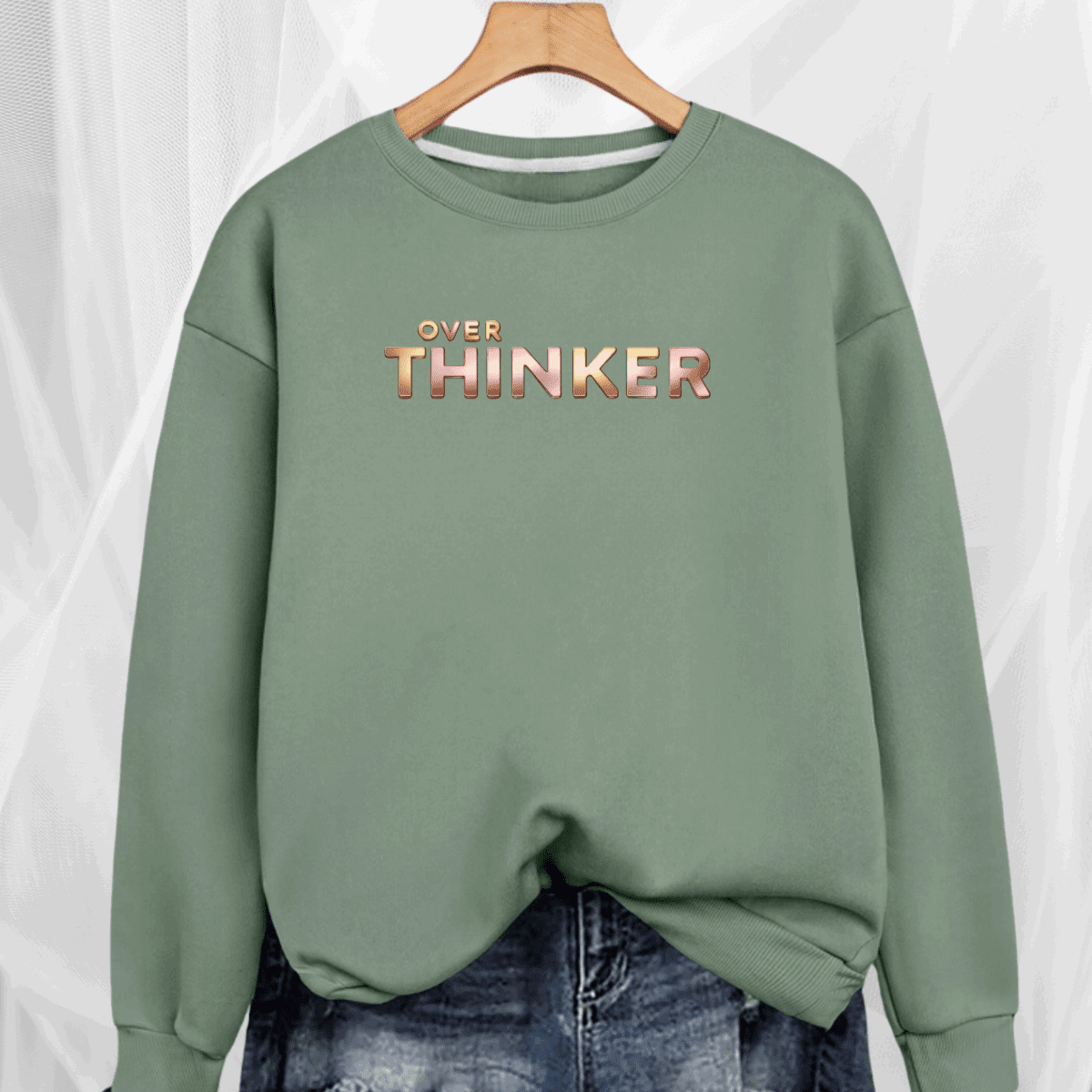 Long Cotton Sweatshirt with “Over Thinker” Logo - FullFab