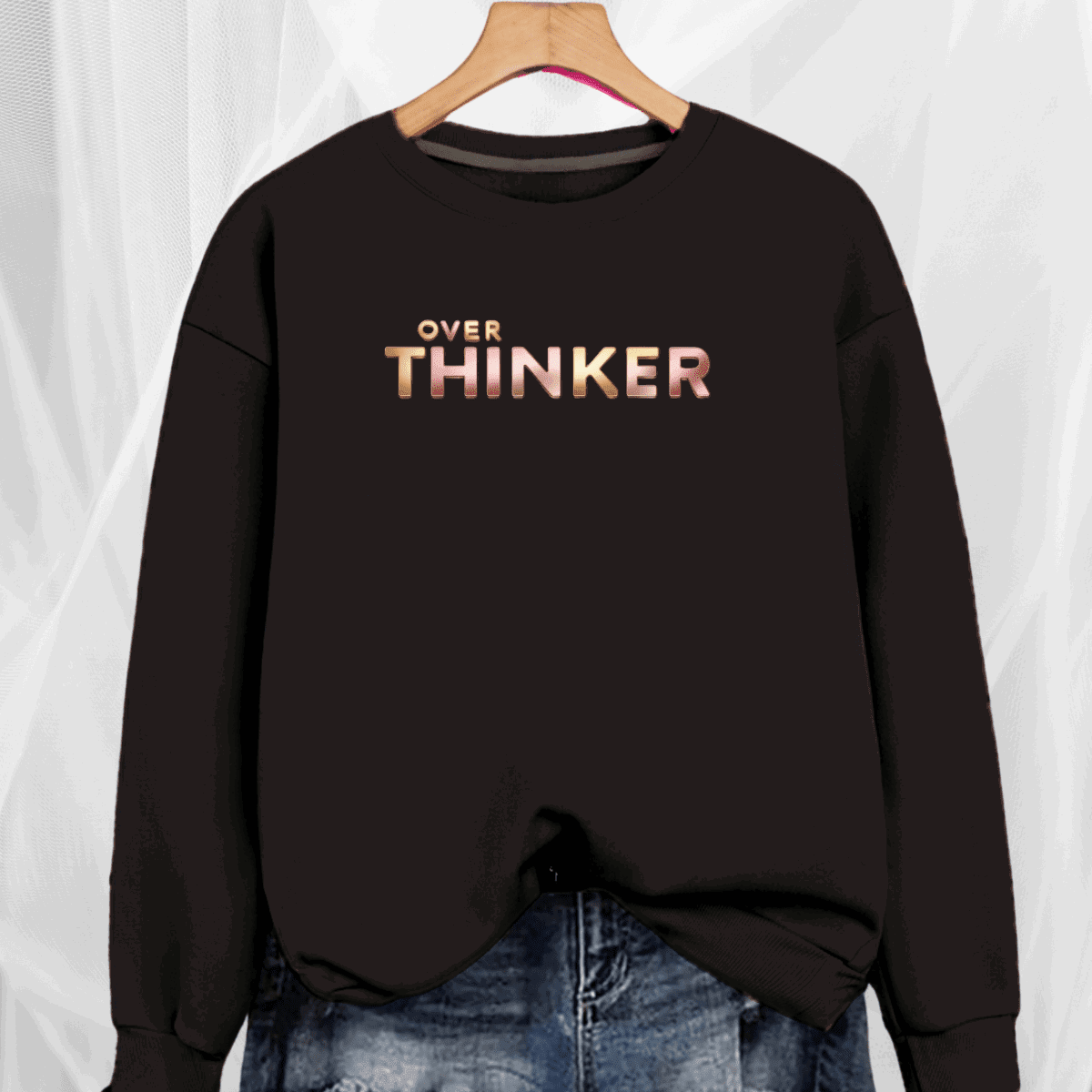 Long Cotton Sweatshirt with “Over Thinker” Logo - FullFab