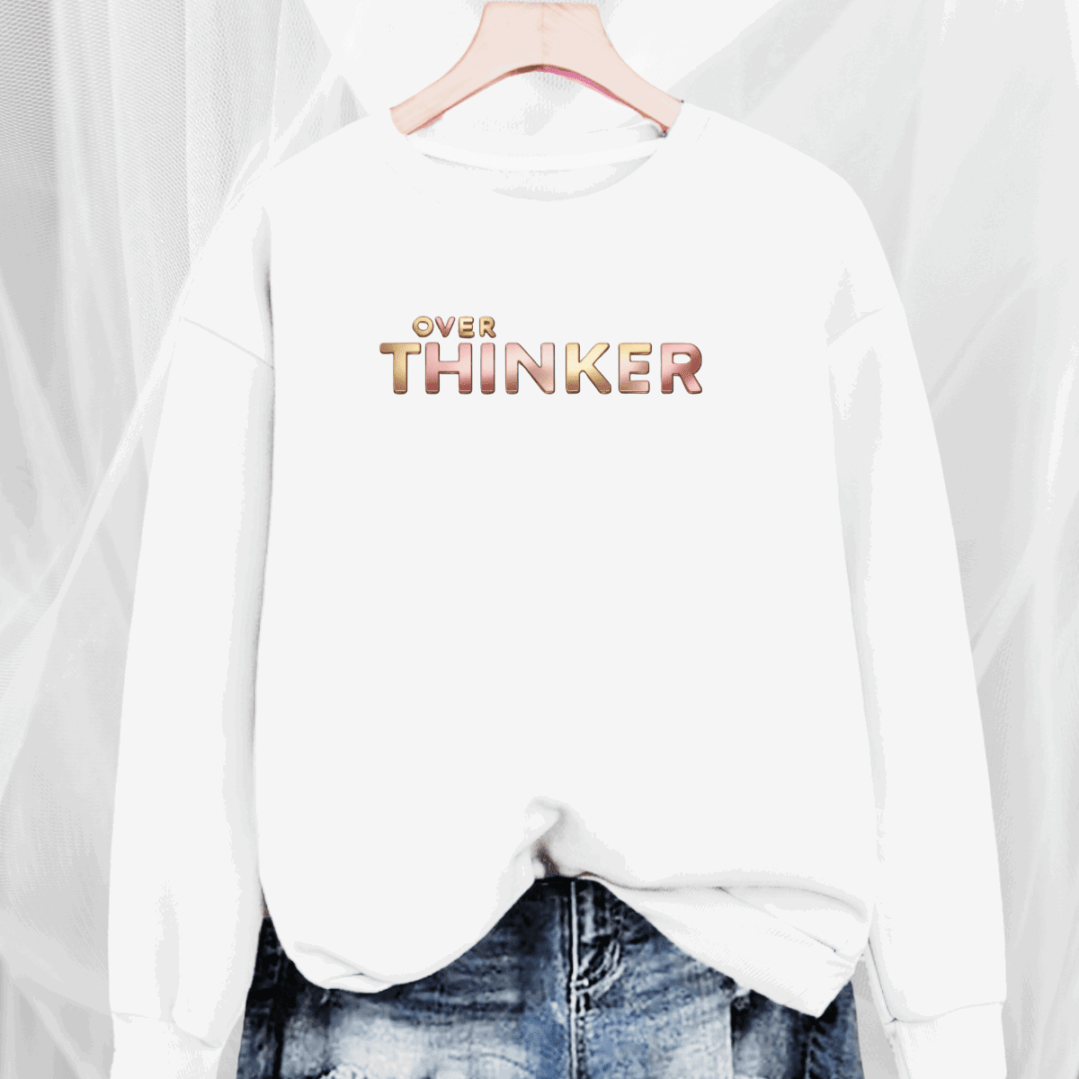 Long Cotton Sweatshirt with “Over Thinker” Logo - FullFab