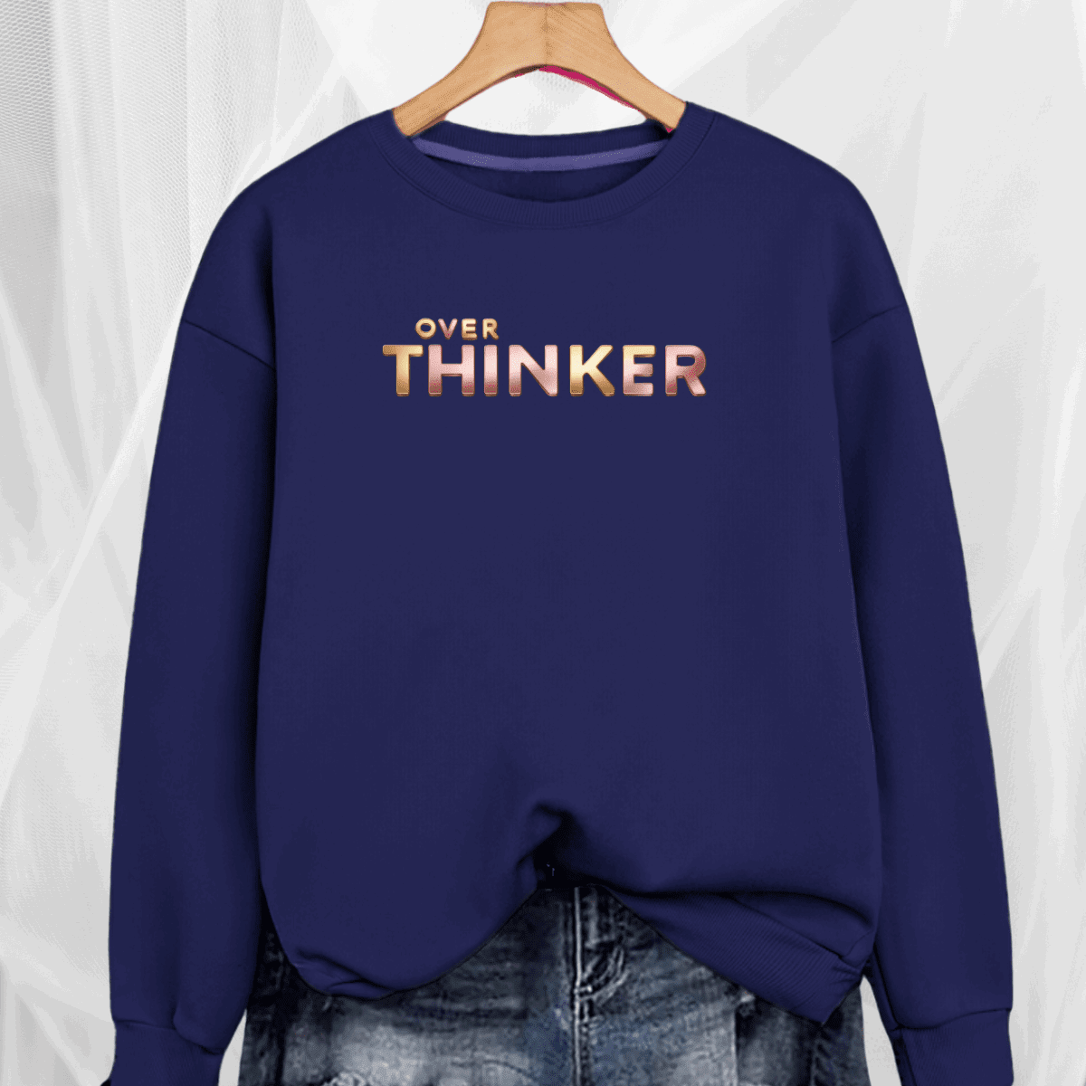 Long Cotton Sweatshirt with “Over Thinker” Logo - FullFab
