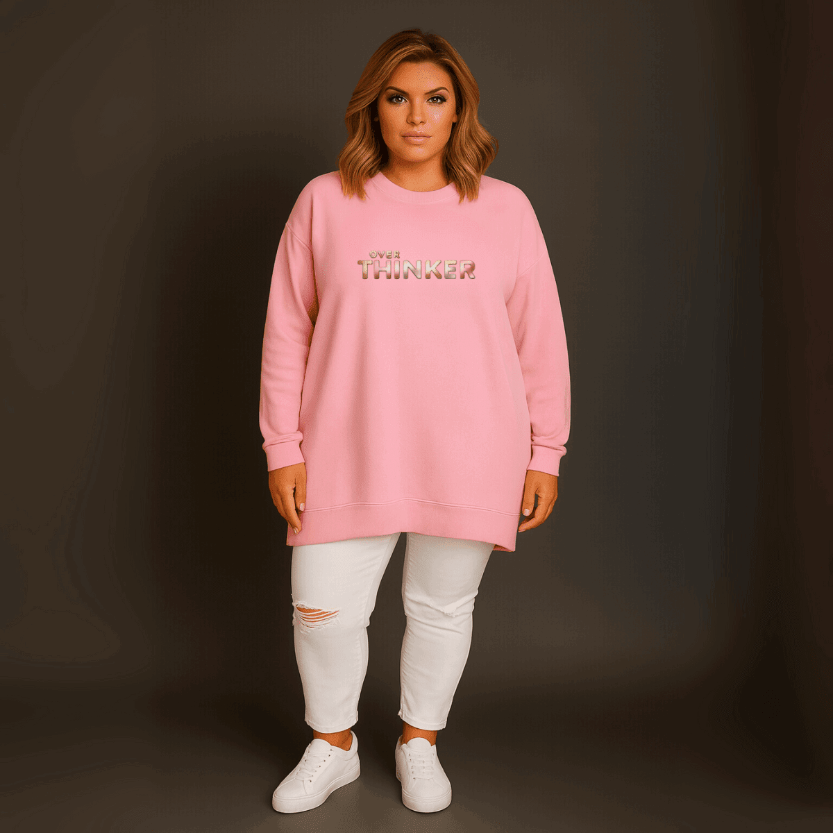 Long Cotton Sweatshirt with “Over Thinker” Logo - FullFab