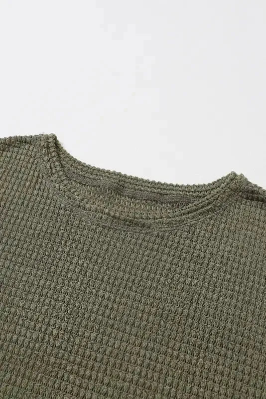 Moss Green Textured Knit Top | Plus Size Long Sleeve - FullFab