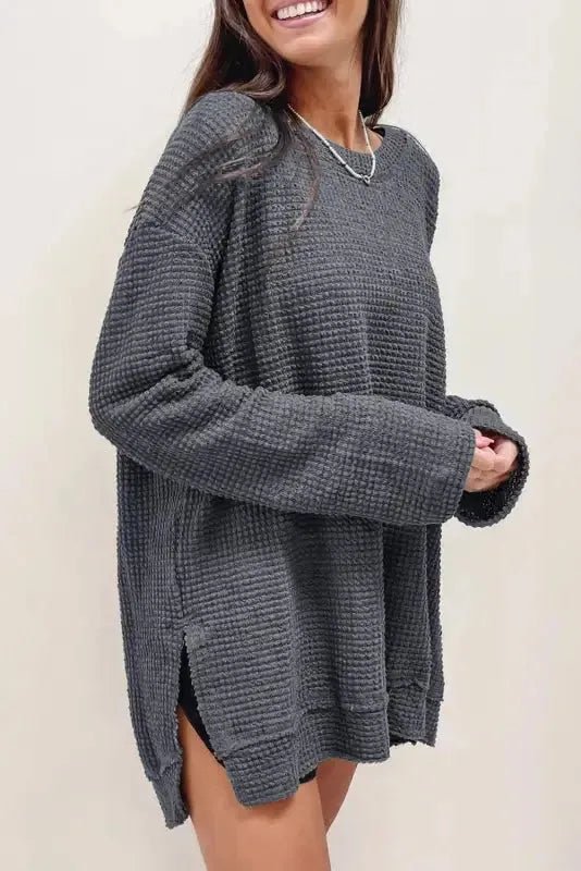 Moss Green Textured Knit Top | Plus Size Long Sleeve - FullFab