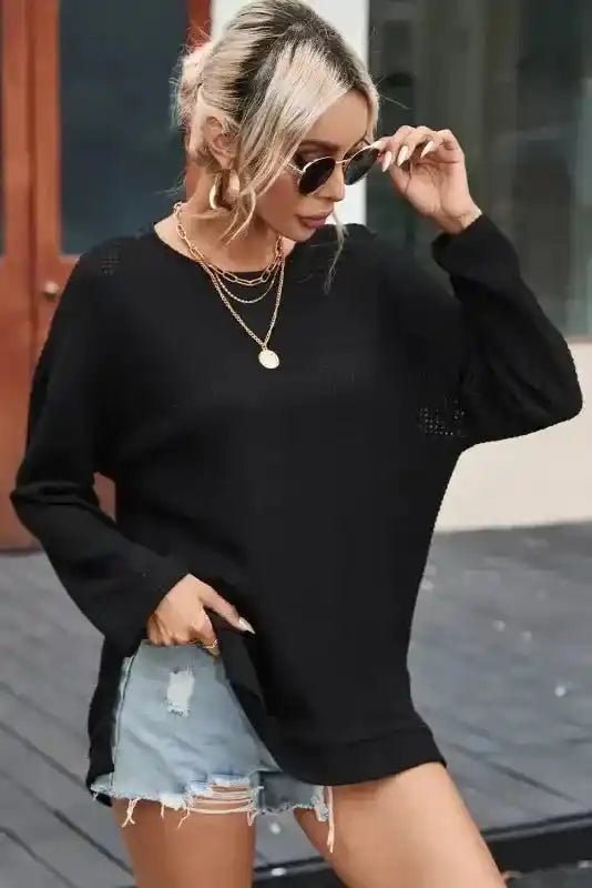 Moss Green Textured Knit Top | Plus Size Long Sleeve - FullFab