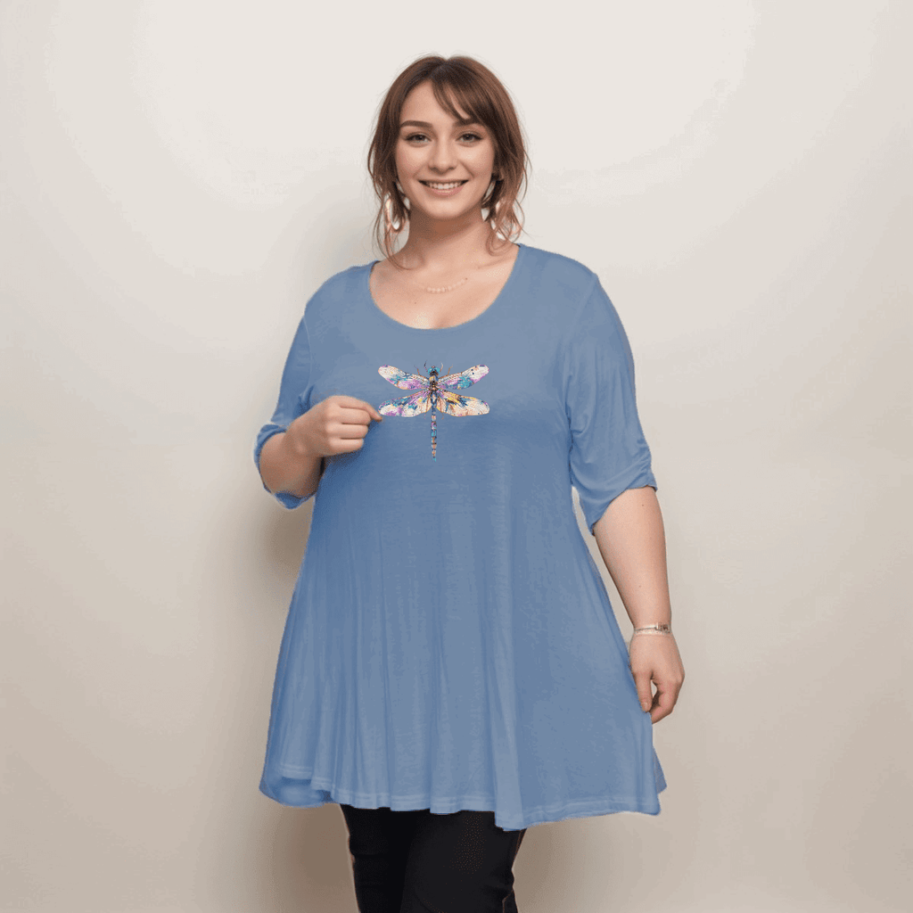 MULTI DRAGONFLY BUTTON SLEEVE SWING TOP - FullFab