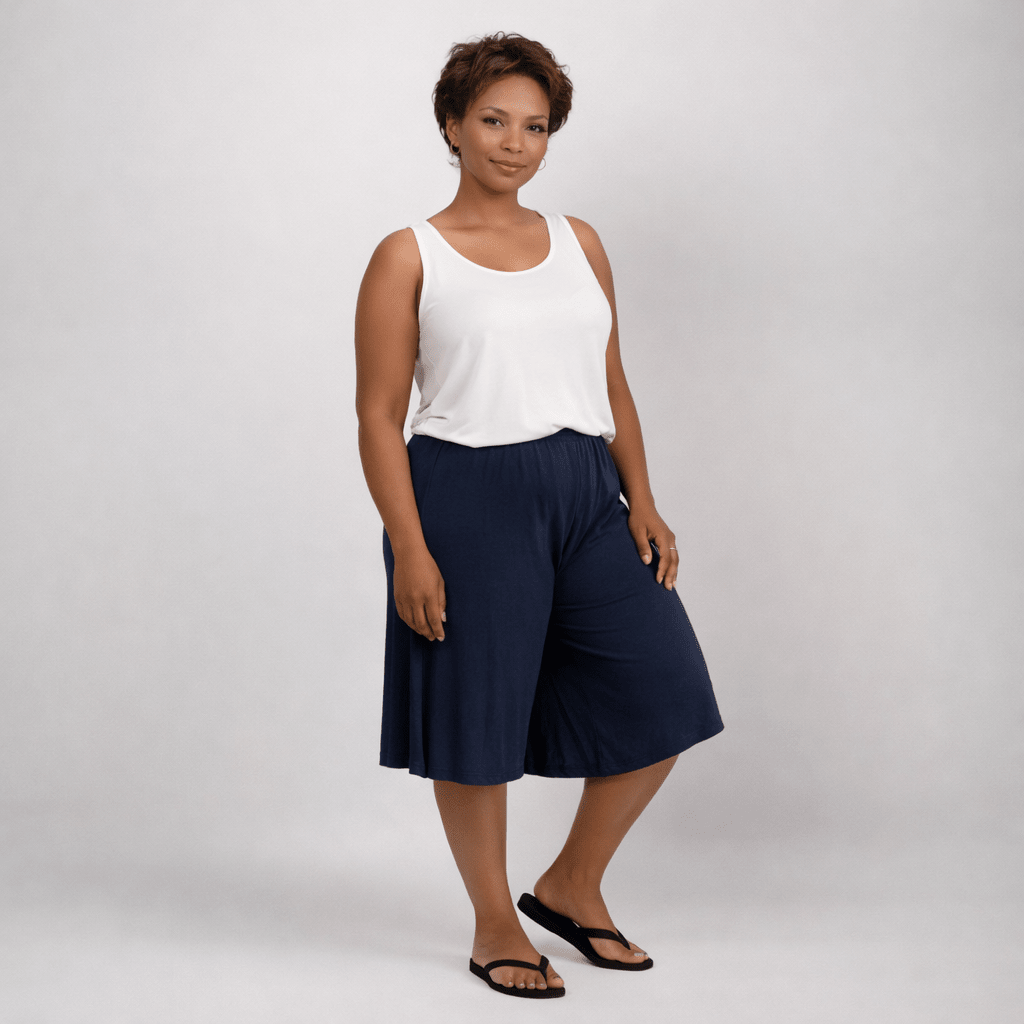 Plain Elastic High Waist Wide Leg Culottes Shorts - FullFab