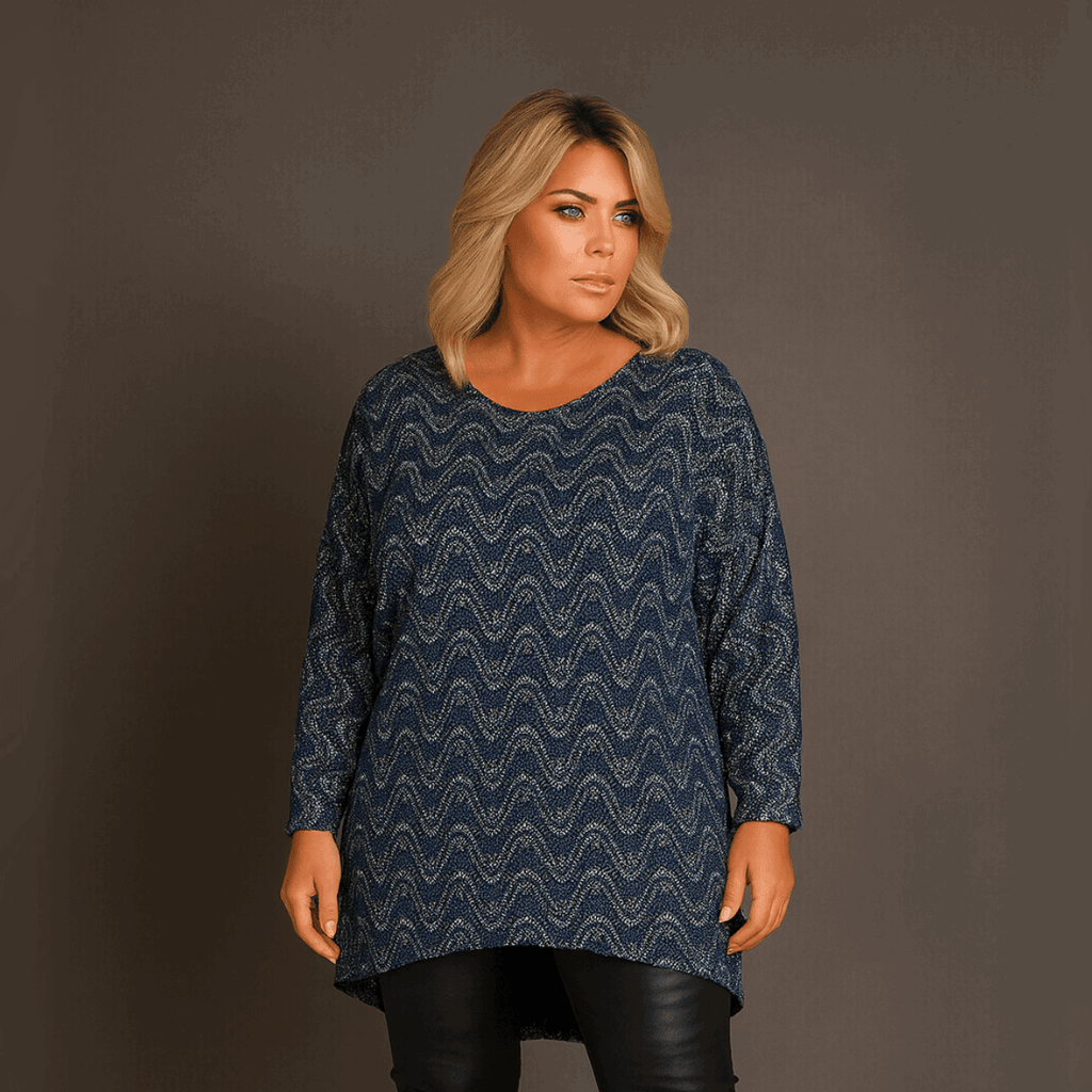 Navy Sparkly Swirl Batwing Top - FullFab