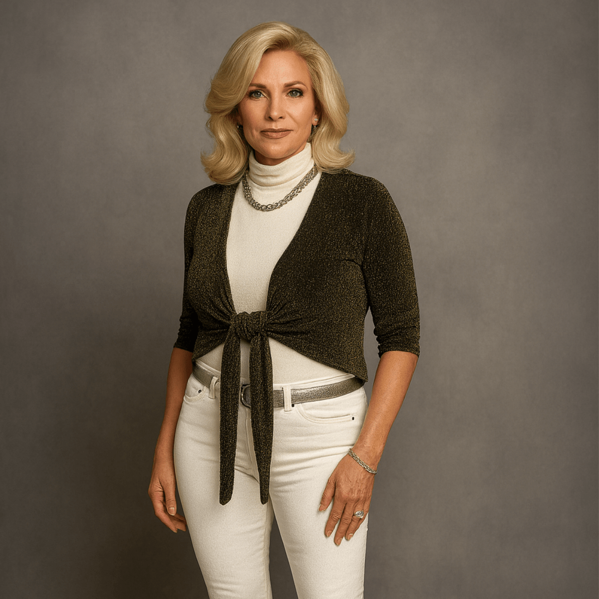 Sparkly 1/2 Sleeve Tie Front Bolero / Shrug - FullFab