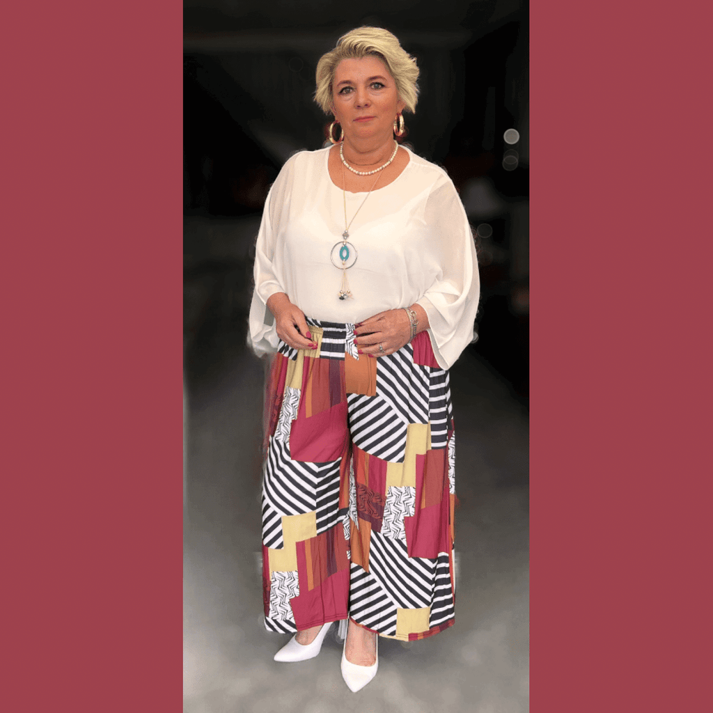 PATCH MULTI ELASTIC WAIST 3/4 LENGTH PALAZZO TROUSERS CULOTTES - FullFab