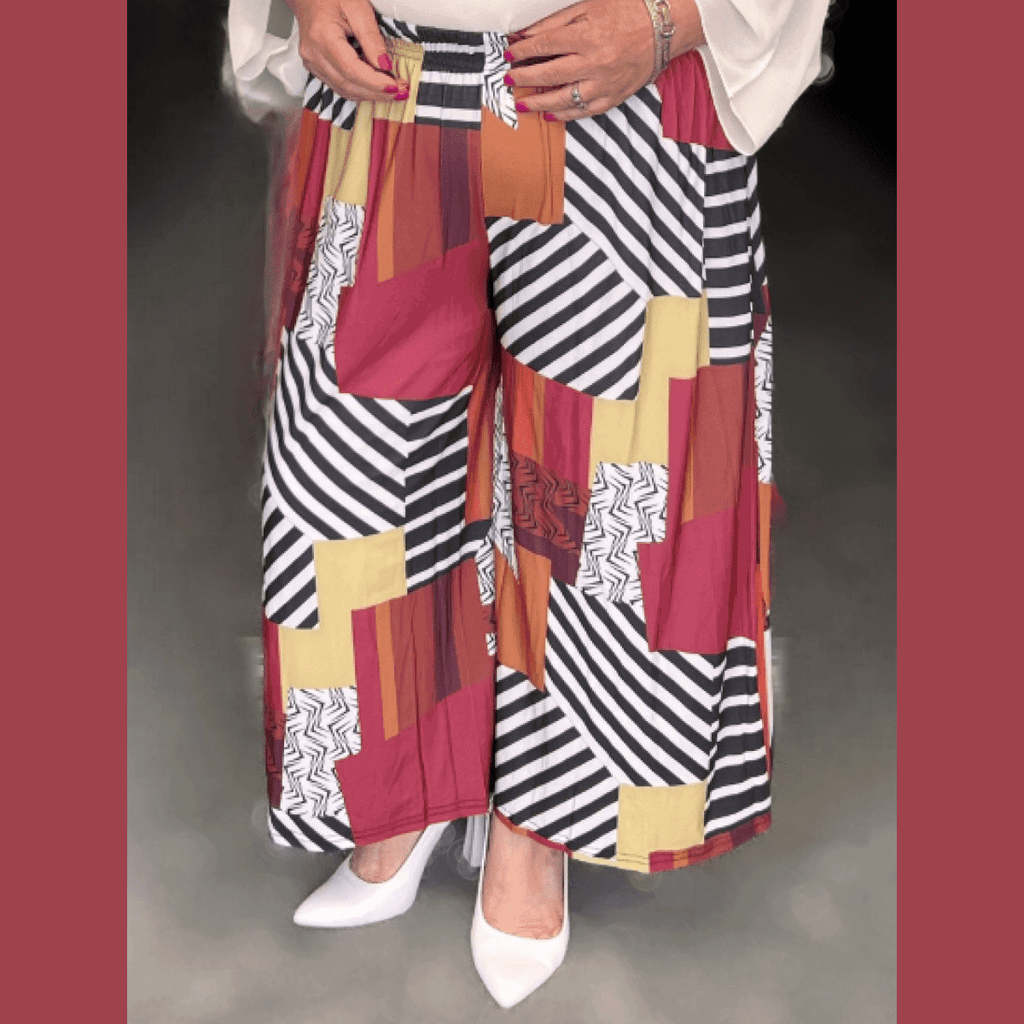 PATCH MULTI ELASTIC WAIST 3/4 LENGTH PALAZZO TROUSERS CULOTTES - FullFab