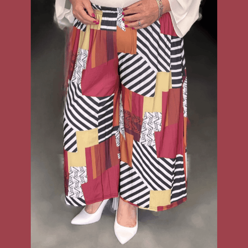 PATCH MULTI ELASTIC WAIST 3/4 LENGTH PALAZZO TROUSERS CULOTTES - FullFab