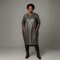 Pewter Metallic Loose Fit Dipped Hem Pocket Dress - FullFab