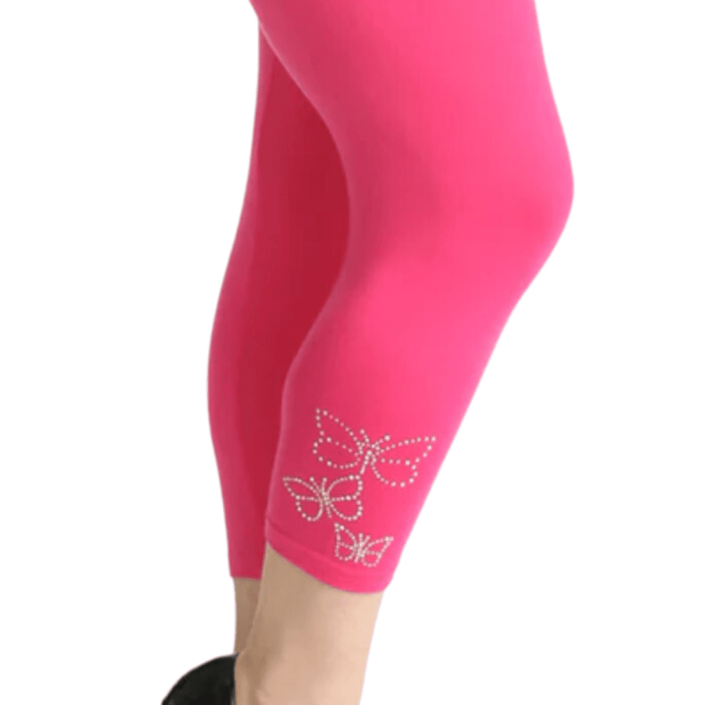Pink Butterfly Leggings featuring rhinestone butterfly designs on the lower leg.