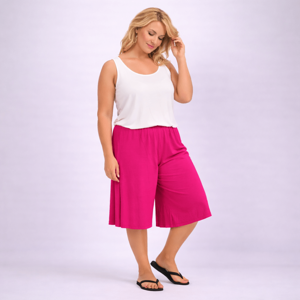 Plain Elastic High Waist Wide Leg Culottes Shorts - FullFab