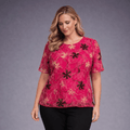 Embroidered Lace Short Sleeve Blouse - FullFab