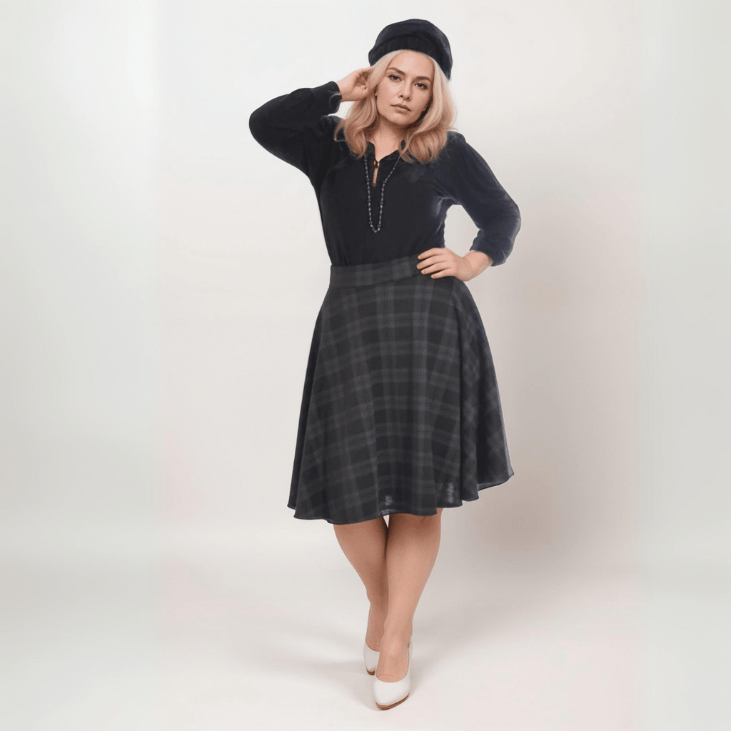 ROCKTHOSECURVES TARTAN A-LINE SWING SKATER SKIRT WITH ELASTICATED WAIST - FullFab