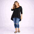 Plain 3/4 Sleeve Dipped Hem Top - FullFab