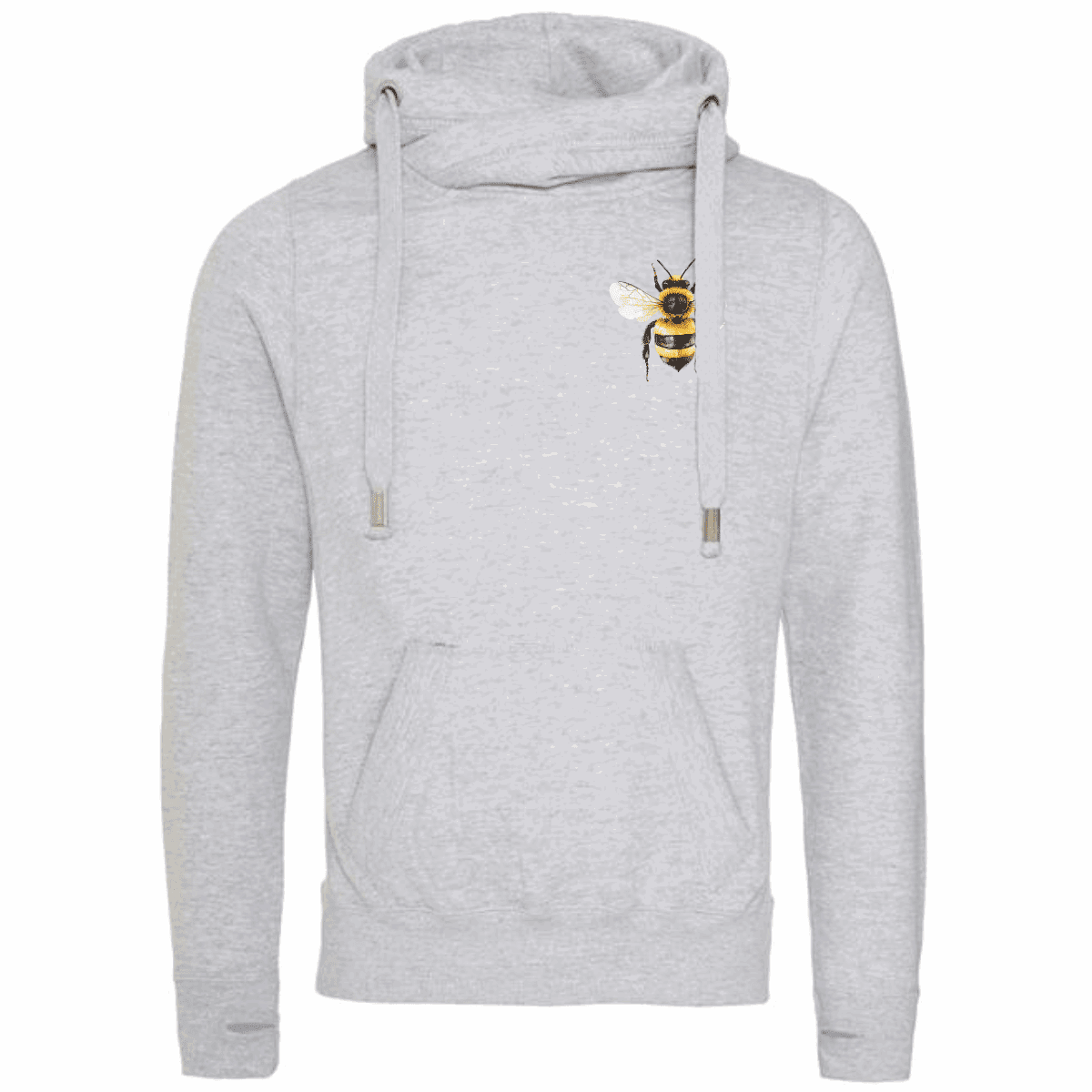 Plus-Size Cowl-Neck Cotton Hoodie with Bee Print - FullFab