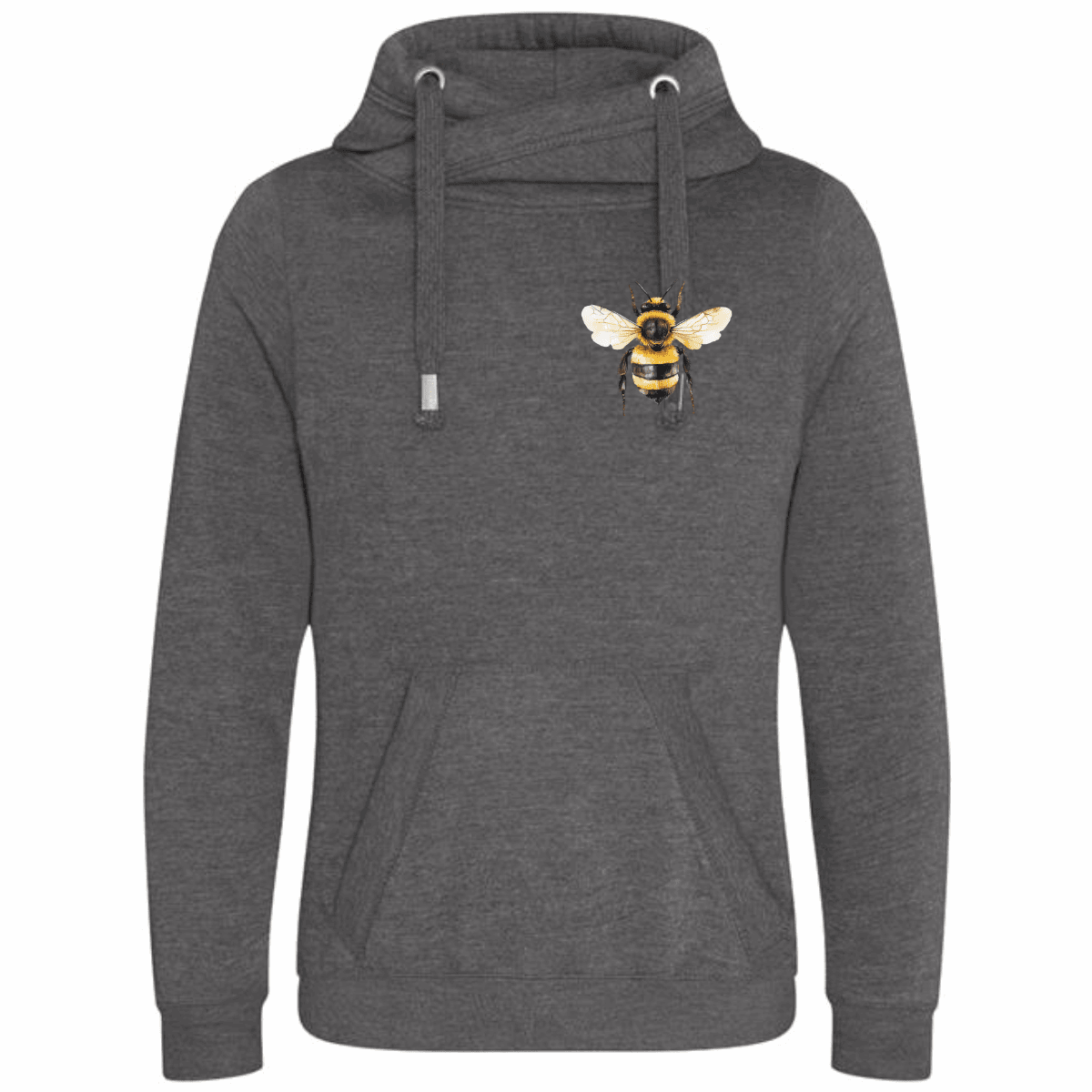 Plus-Size Cowl-Neck Cotton Hoodie with Bee Print - FullFab
