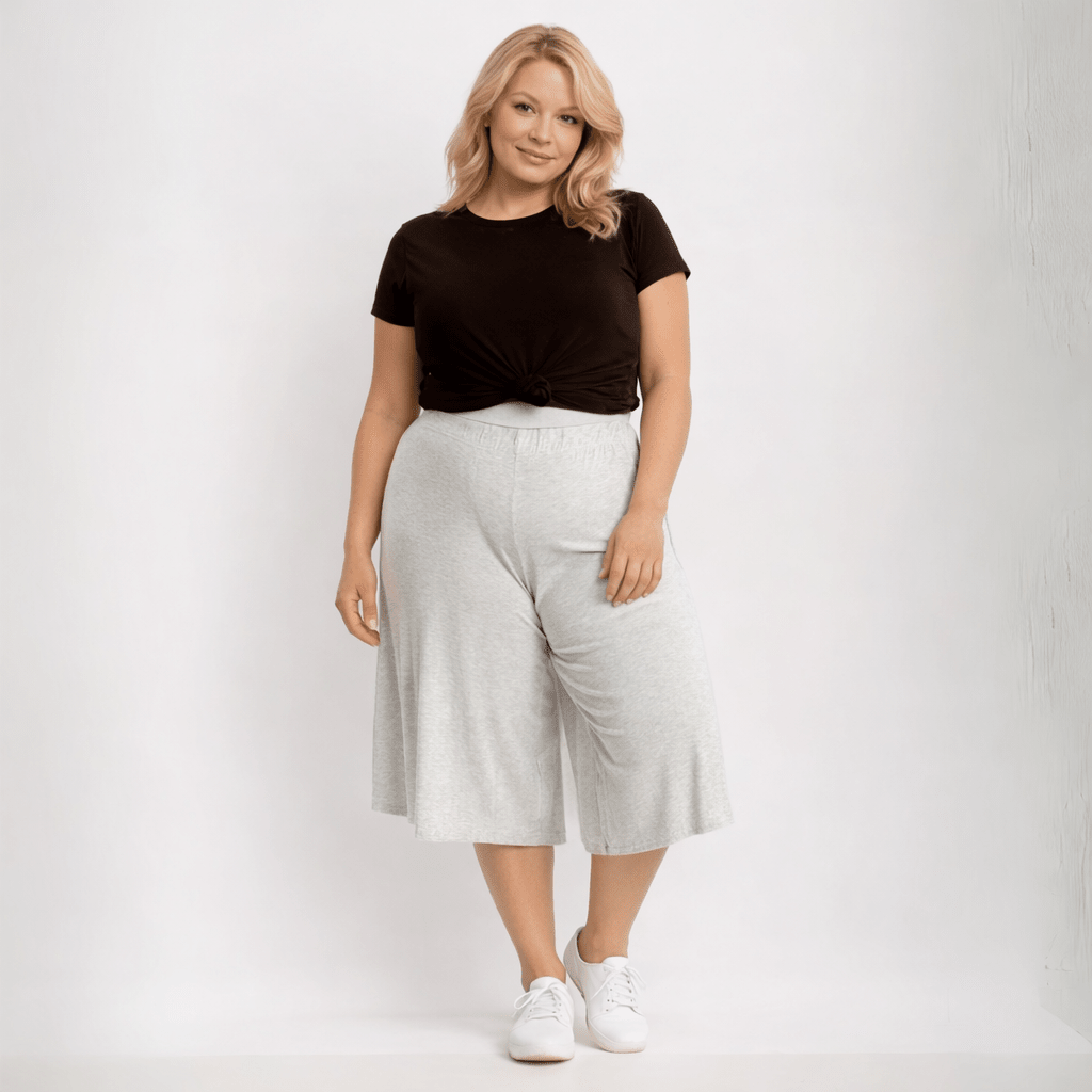 Plain Elastic High Waist Wide Leg Culottes Shorts - FullFab