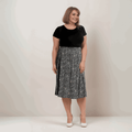 Plus‑Size Black Calf‑Length Skirt with Pink & Cream Flowers - FullFab