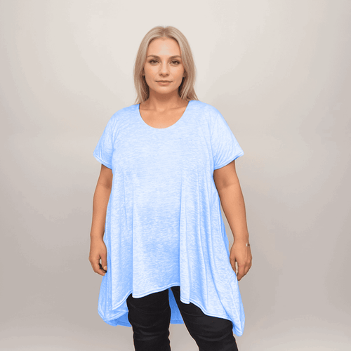 Plus‑Size Plain Pastel Short Sleeve Swing Top with Hanky Hem - FullFab