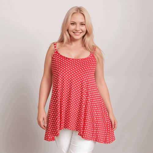 Polka Dot Cami Vest Hanky Hem Swing Top - FullFab