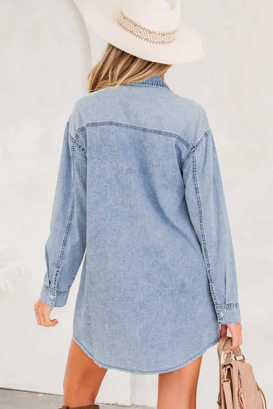 Raw Hem Oversized Denim Shirt Dress Women UK - FullFab