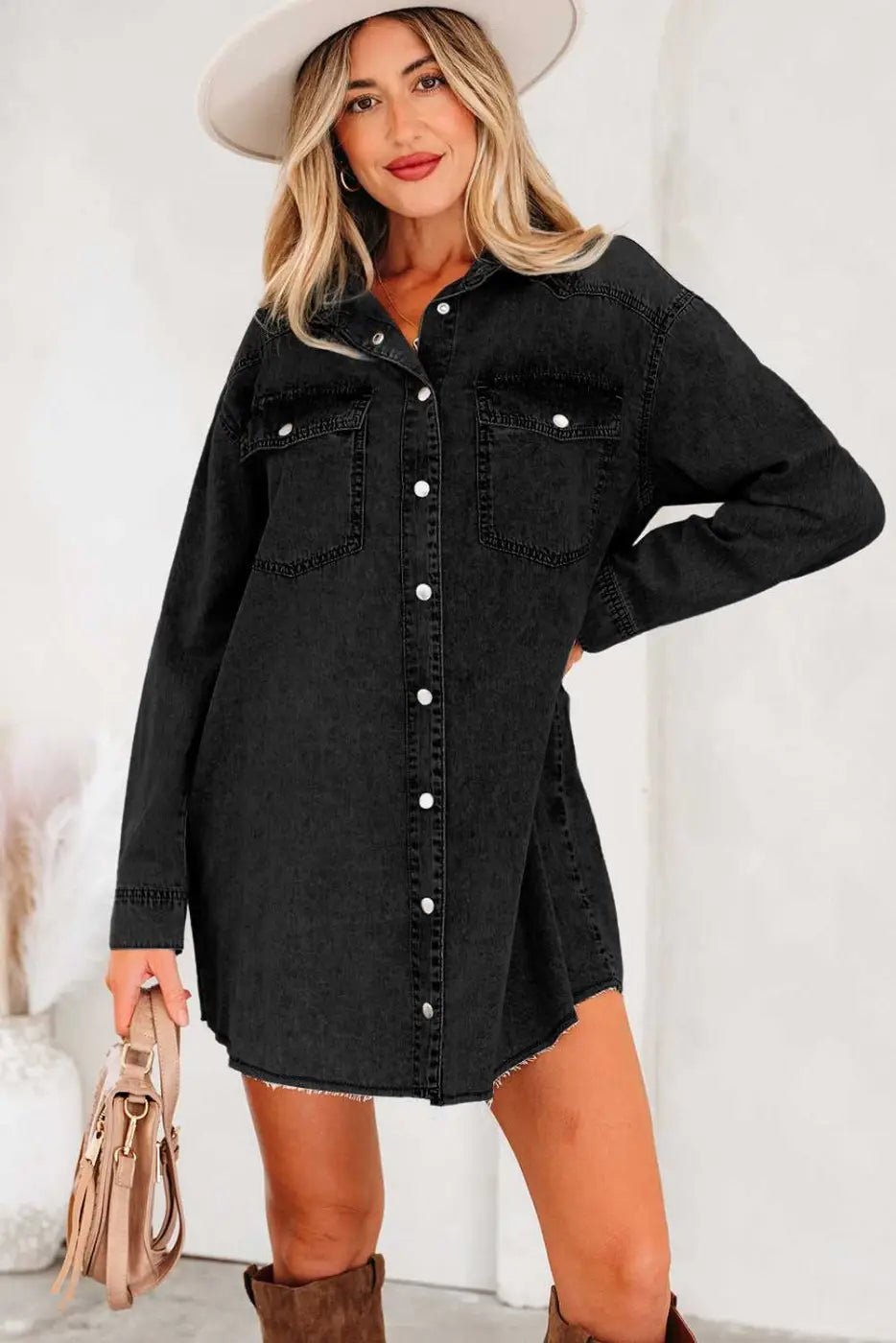 Raw Hem Oversized Denim Shirt Dress Women UK - FullFab