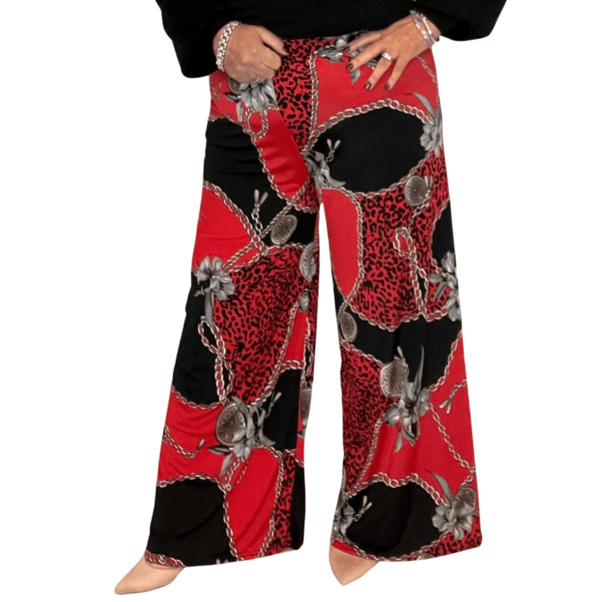 Chain Print Wide Leg Palazzo Pants - FullFab
