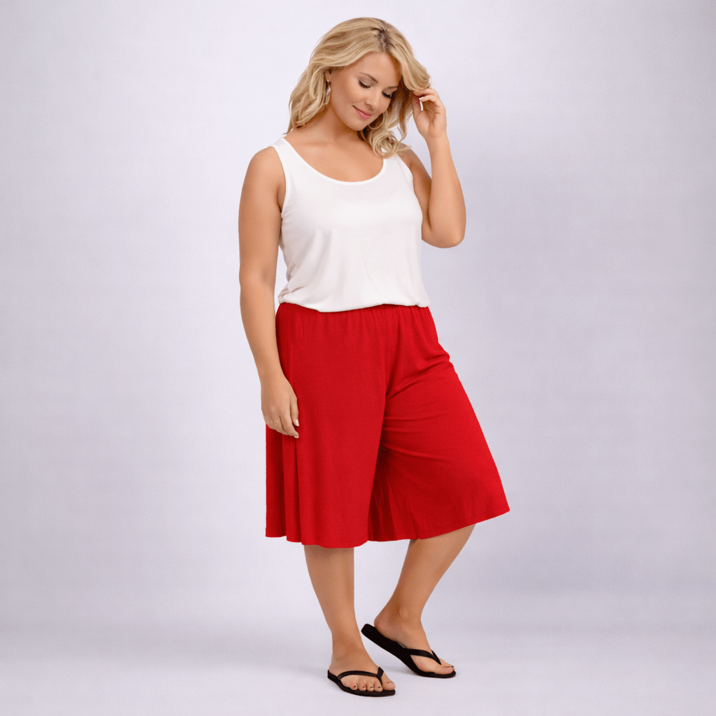 Plain Elastic High Waist Wide Leg Culottes Shorts - FullFab