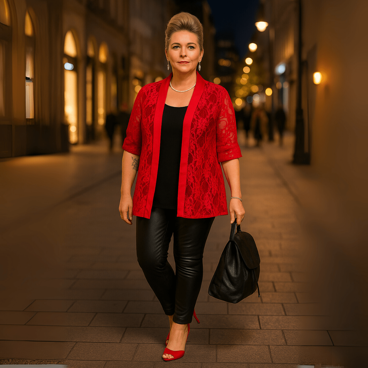 Satin Panel Lace Jacket with Button Sleeves - FullFab