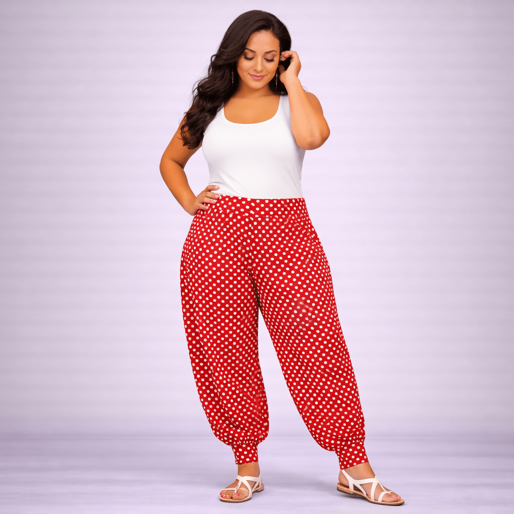 Polka Dot High Rise Harem Pants - FullFab