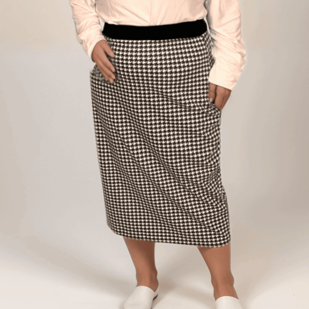 ROCKTHOSECURVES DOGTOOTH CHECK ELASTIC WAIST FITTED PENCIL SKIRT - FullFab