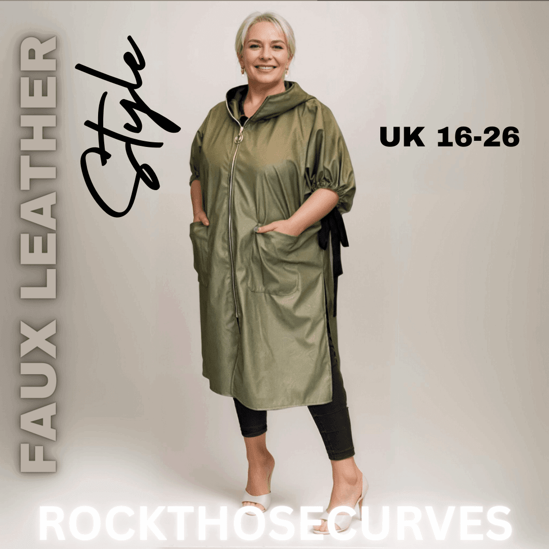 ROCKTHOSECURVES FAUX LEATHER LONG LENGTH COAT WITH SIDE SPLITS - FullFab