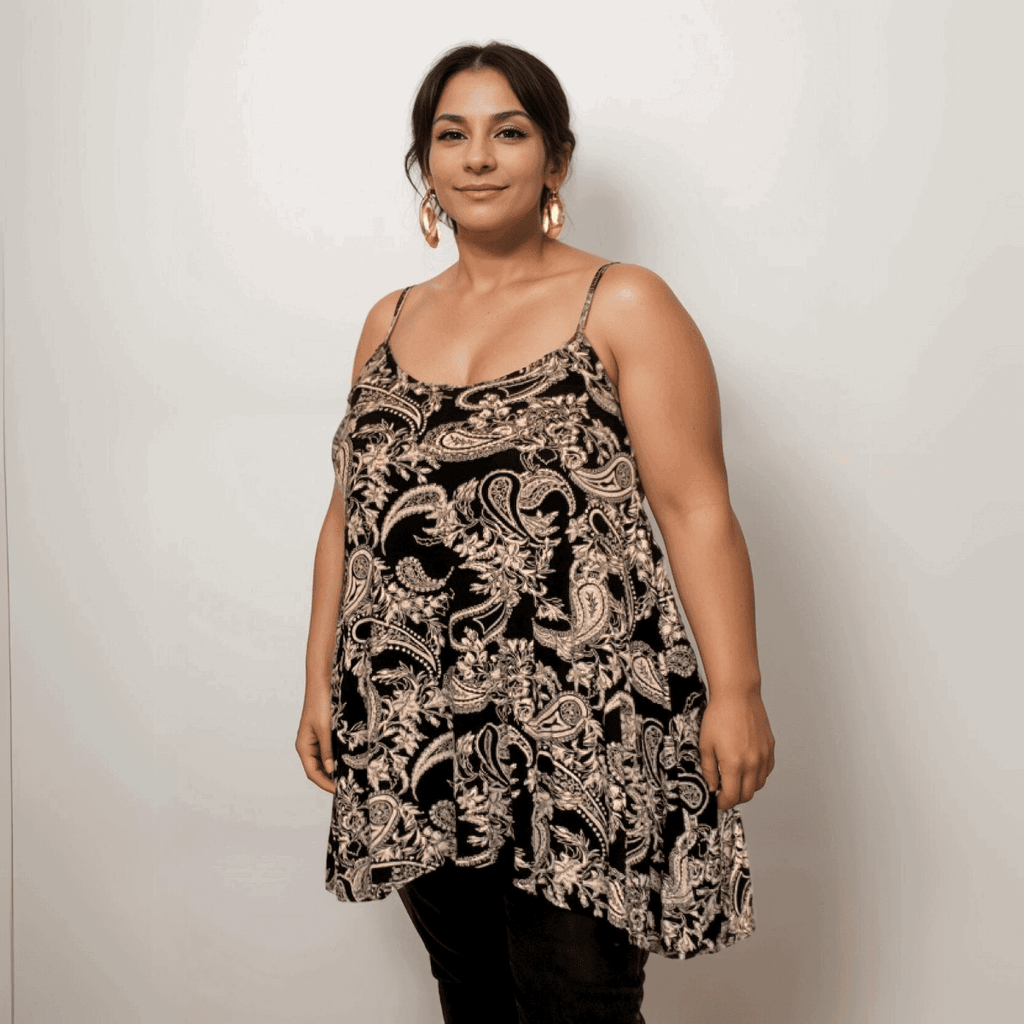 ROCKTHOSECURVES PAISLEY CAMI VEST SWING TOP WITH HANKY HEM - FullFab