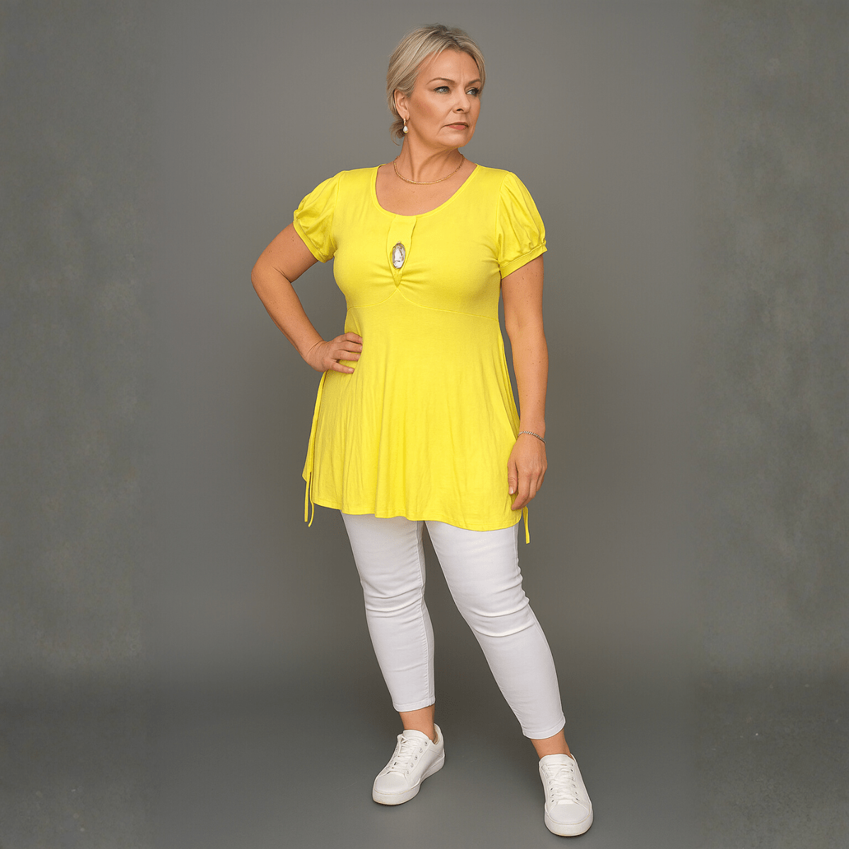 Puff Sleeve Button Front Tunic Top