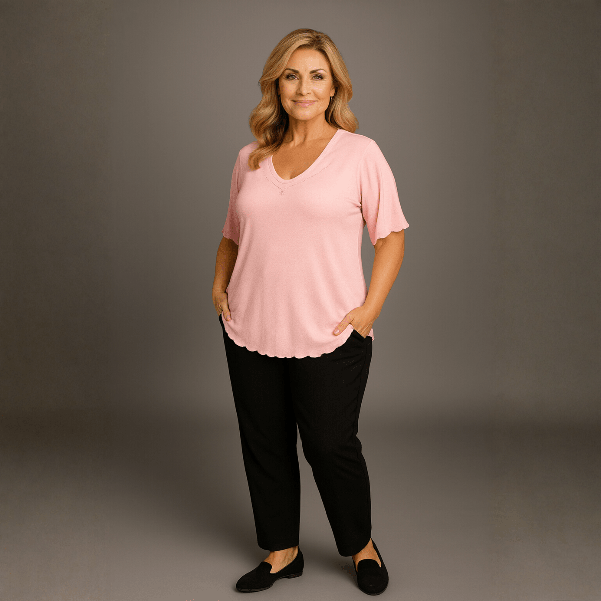 Short Sleeve Studded V-Neck Top - FullFab