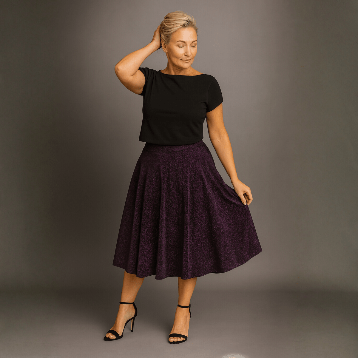 Sparkly Elastic Waist A-Line Swing Skirt - FullFab