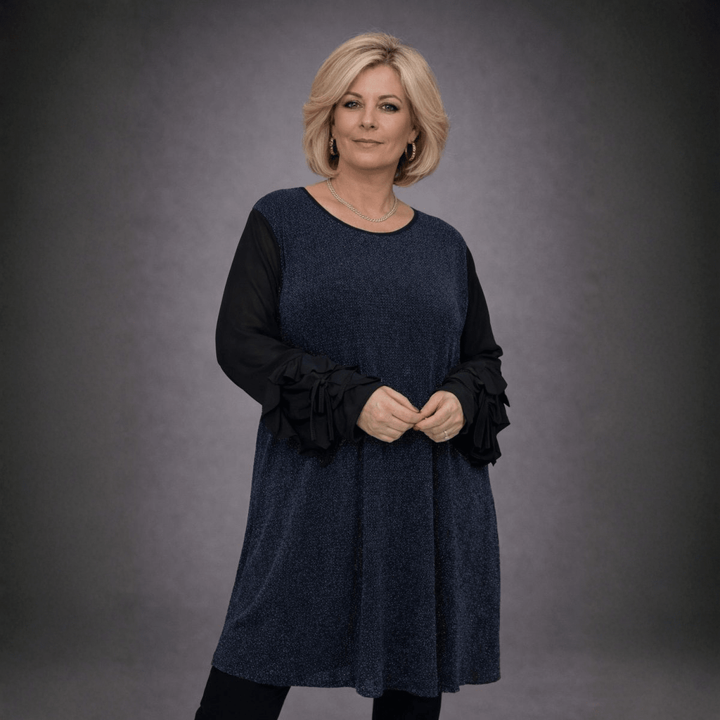 Sparkly Swing Dress with Chiffon Frilled Sleeves