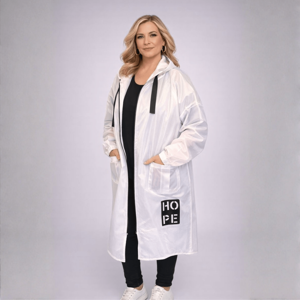 Dipped Hem Long Length Lined Rain Mac with Hood