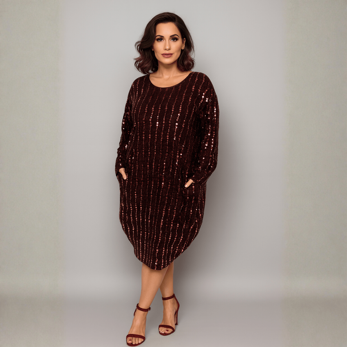 Sparkly Sequin Loose Fitted Dipped Hem Dress - FullFab