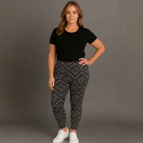 Black Tile Print High Waist Leggings - FullFab